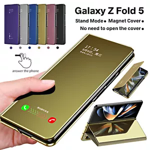 For Samsung Galaxy Z Fold5/4/3/2 Cover Magnetic S-View Mirror Plating Stand Case - Picture 1 of 53