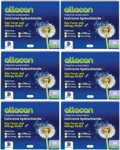 6 Months Supply Allacan Cetirizine Hayfever Allergy Tablets 30 x 6