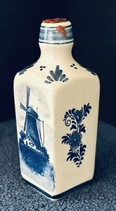 Auténtico contenedor de cerámica hecho a mano azul DELFT marcado con molino de viento floral 5 pulgadas - Imagen 1 de 15