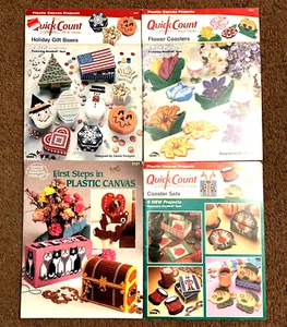 Lot of (4) Needlework on Plastic Canvas & Quick Count Holiday Flowers Coasters - Picture 1 of 4