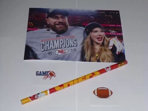 TAYLOR SWIFT & Travis Kelce PHOTO + Kansas City Chiefs PENCIL +STICKERS Swifties - Picture 1 of 1