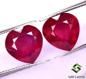 7.38 Cts Natural Ruby Heart Shape Cut Pair 9x9 mm Deep Red Shade Loose Gems GF - Picture 1 of 5