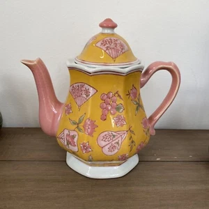 April Cornell Keramik rosa & gelb Deckel Teekanne - Bild 1 von 9