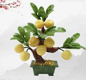 1pc 10"Chinese Feng Shui Jade Stone Peach Bonsai Decor Gemstone Tree Fruit Plant - Picture 1 of 2