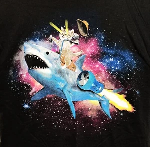 T-Shirt SMALL "Laser Beam Kitten Riding A Space Shark" T-Shirt - Picture 1 of 2
