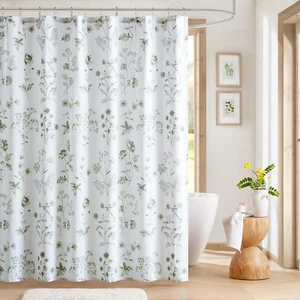 Botanical Floral Print Cotton Shower Curtain, Standard Size 72X72, Sage Green - Picture 1 of 12