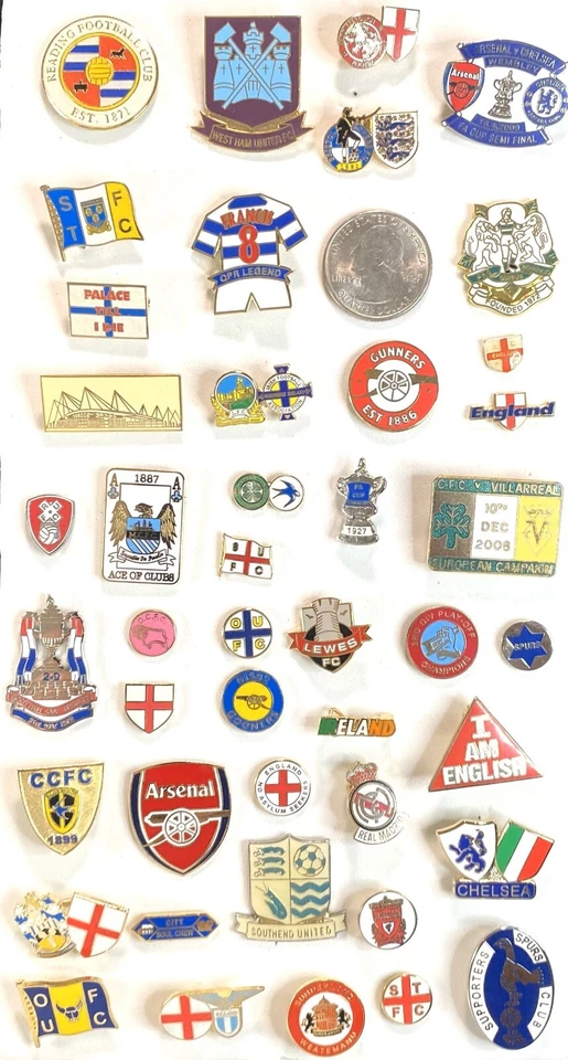 Football Soccer clubs English FA Scottish Arsenal RM Spurs Lazio Pins pinback - Image 1 of 1