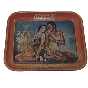 Maureen O' Sullivan & Johnny Weissmuller COCA-COLA TRAY Reproduction with patina - Picture 1 of 8