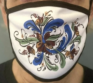 Face Mask:  Norwegian Rosemaling Scandinavian Folk Art  Free Shipping - Picture 1 of 2
