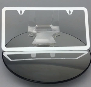 Powder Coated Flat White Frame Holder Stainless Steel License Plate Slim 2 Hole - Imagen 1 de 9