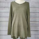 Olivia Sky Top Womens 1X Green Cold Shoulder Tunic Long Sleeve Thermal V-Neck