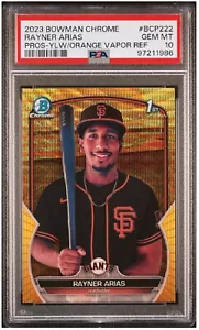 Bowman Chrome Rayner Arias 2023 primer vapor amarillo/naranja/75 coincidencia de colores PSA 10 - Imagen 1 de 3