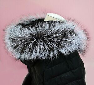 Extra Large Real Fur Trim Scarf for Hood Whole Skin Silver Fox Fur Collar 75 cm