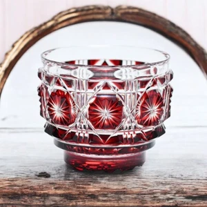 Shimazu Satsuma Kiriko Sake cup Large cut18" Red color JP Express Delivery - Picture 1 of 15