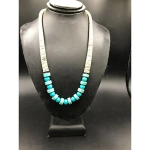 Elegant Turquoise (Round Beads & Rondelles) Graduated Heishi 22" Native American - Picture 1 of 5