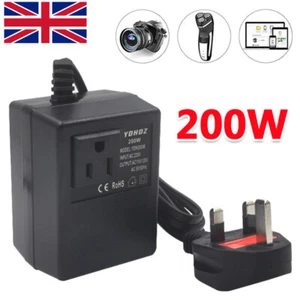 200W 220V/240V to 110V/120V Step Down Power Voltage Converter Transformer UKPLUG - Picture 1 of 9