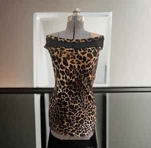Cache Women’s Large Top Cheetah Print Sheer Sleeveless Off Shoulder Sweater - Picture 1 of 9