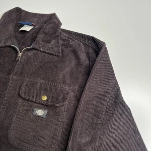 Vintage Dickies Corduroy Work Shirt Jacket Brown Size L Long Sleeve Zip Front - Picture 1 of 9