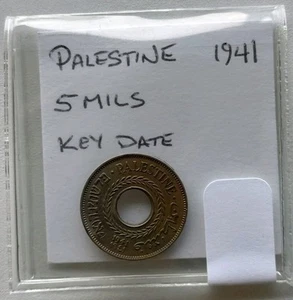 1941 Palestine 5 Mils - KM-3 - AU/UNC - Key Date - Light Beautiful Toning - Picture 1 of 5