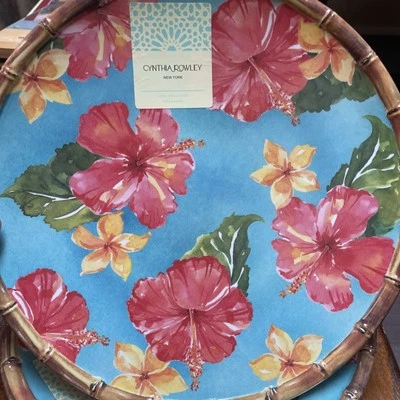 3 Nuevos Platos de Cena Cynthia Rowley Coral Amarillo Tropical Hibisco MELAMINA 11" Foto 1 de 3