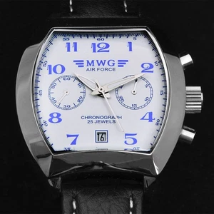 Chronograph Mwg Air Force White Tonneau 3133 Poljot Analog Watch By MakTime - Picture 1 of 10