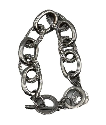 "Pulsera vintage de diamantes de imitación CHICO'S tono plata cadena de eslabones de palanca 8""" Foto 1 de 4