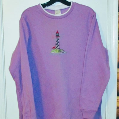 Blair Womens Purple Lighthouse Embroidered Sweatshirt Size L Long Sleeve Made In - Image 1 of 4