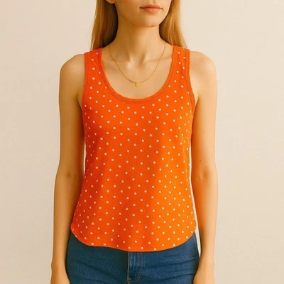 Camiseta sin mangas Juicy Couture naranja blanca a lunares espalda deportiva verano retro Y2K XS Foto 1 de 4