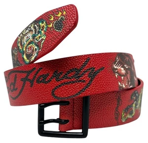 Ed Hardy Men's Panther Print Red Belt With Rivet Studs - Picture 1 of 8