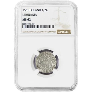 1561 Medieval Poland 1/2 Groschen Lithuania NGC MS62 - Picture 1 of 3