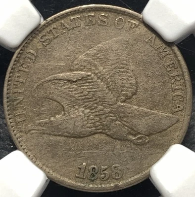 1858/7 (Weak) S-1 Flying Eagle Cent FEC 1c Rare Overdate Variety NGC VF-30 Coin - Image 1 of 4