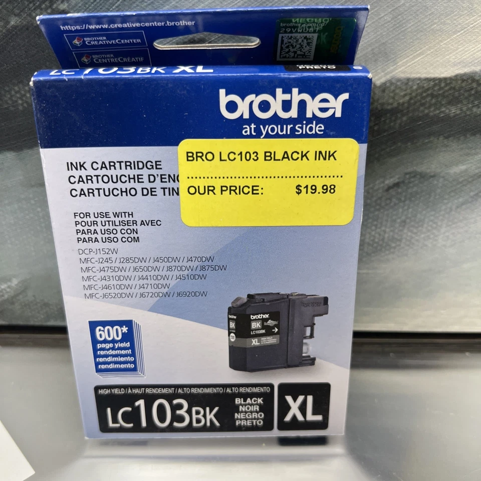 2x Genuine Brother Black Ink Cartridge Lc103bk XL - 600 Page Yield