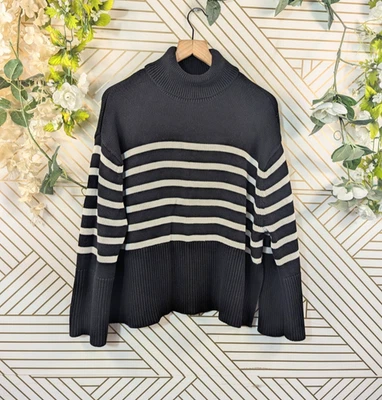 GAP Women's Striped Turtleneck Cotton Sweater Black Casual Knit Split Hem SZ PS - Image 1 of 4