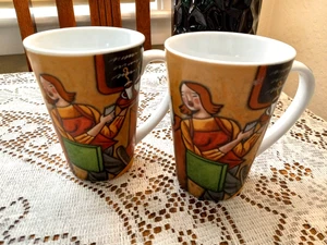 Juego de 2 tazas de café Joie De Vivre Sylvie Bourbonniere 10 oz nuevas sin etiquetas 4,5" - Imagen 1 de 6
