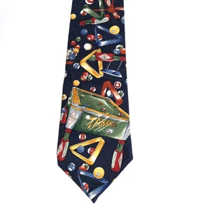 Pool Table Neck Tie Tabasco 1990s Blue Red Retro Silk USA Made Hot SauceD - Picture 1 of 7