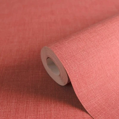 Papier Peint Uni Avec Aspect Textile En Fini Mat – Rouge - Photo 1/4