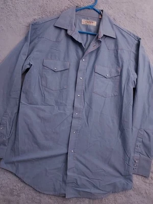 Vintage Big Mac Shirt Mens Large EXTRA TALL LXT Blue Denim Pearl Snap Work Wear - Image 1 of 4