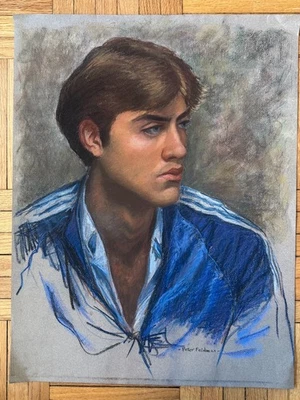 Retrato académico masculino contemporáneo papel pastel 25 x 19 Peter Feldman Gay Int Foto 1 de 4