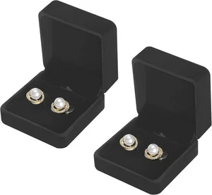 2 Pieces Classic Velvet Jewelry Earring Gift Box for Stud Black - Picture 1 of 6