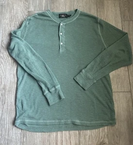 Ralph Lauren Double RRL Shirt Henley Waffle Thermal 1/4 Button Green Men XL - Picture 1 of 6