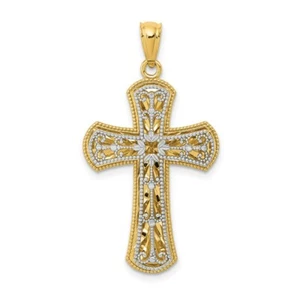 Real 14kt Two-tone Polished 2 Level Cross Pendant - Picture 1 of 6