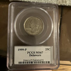 1999 P Delaware State Quarter 25c PCGS MS67 Flag Label - Picture 1 of 2