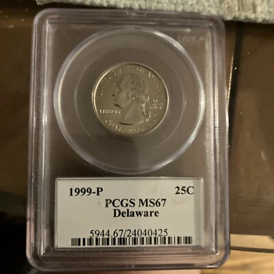 1999 P Delaware State Quarter 25c PCGS MS67 Flag Label - Image 1 of 2