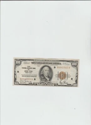 1929 $100 New York New York National Currency Note Federal Reserve Bank Bill VF - Image 1 of 4