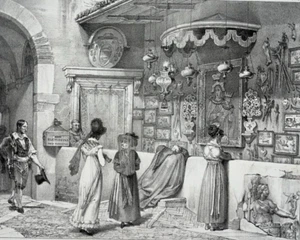 Auguri Roma Litografia Villain Antoine Jean Baptiste Thomas XIX - Foto 1 di 3