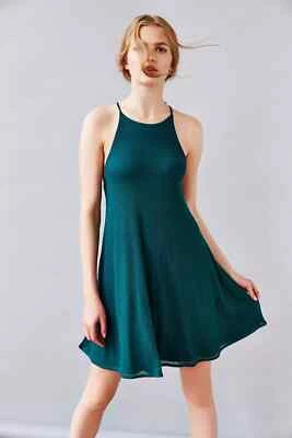 SILENCE + NOISE Ribbed Swing Dress S Halter Mini Green New Urban Outfitters - Image 1 of 4