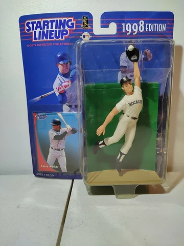 Vintage Larry Walker, Starting Lineup, 1998 edition w/ Trading Card MLB Rockies Cover