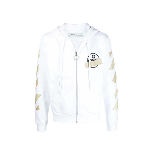 Felpa con cappuccio e zip OFF WHITE Tape Diag Arrows bianca