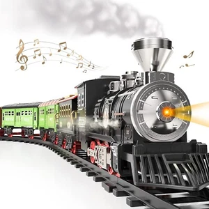 Electric Train Set, 3 Way Smoke Locomotive Lights Sound Cargo Cars Long Tracks - Picture 1 of 7