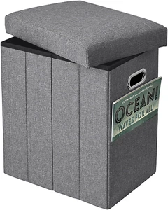 Collapsible Fabric Storage Ottoman Slim Folding Foot Stool Grey 16.5X16.5X11.8In - Picture 1 of 12